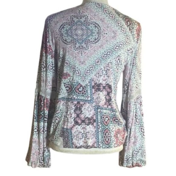 Haute Hippie Womens Pink Black Print Malia Surplice Faux Wrap Knit Top Small - Picture 4 of 6